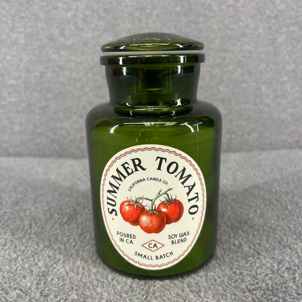 Leoben Company Summer Tomato Candle 9oz Green Glass Apothecary Jar Soy Wax Blend